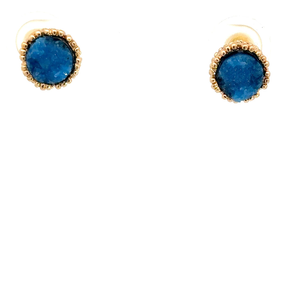 Yellow Gold Stud Earrings with Round Turquoise Cabochons