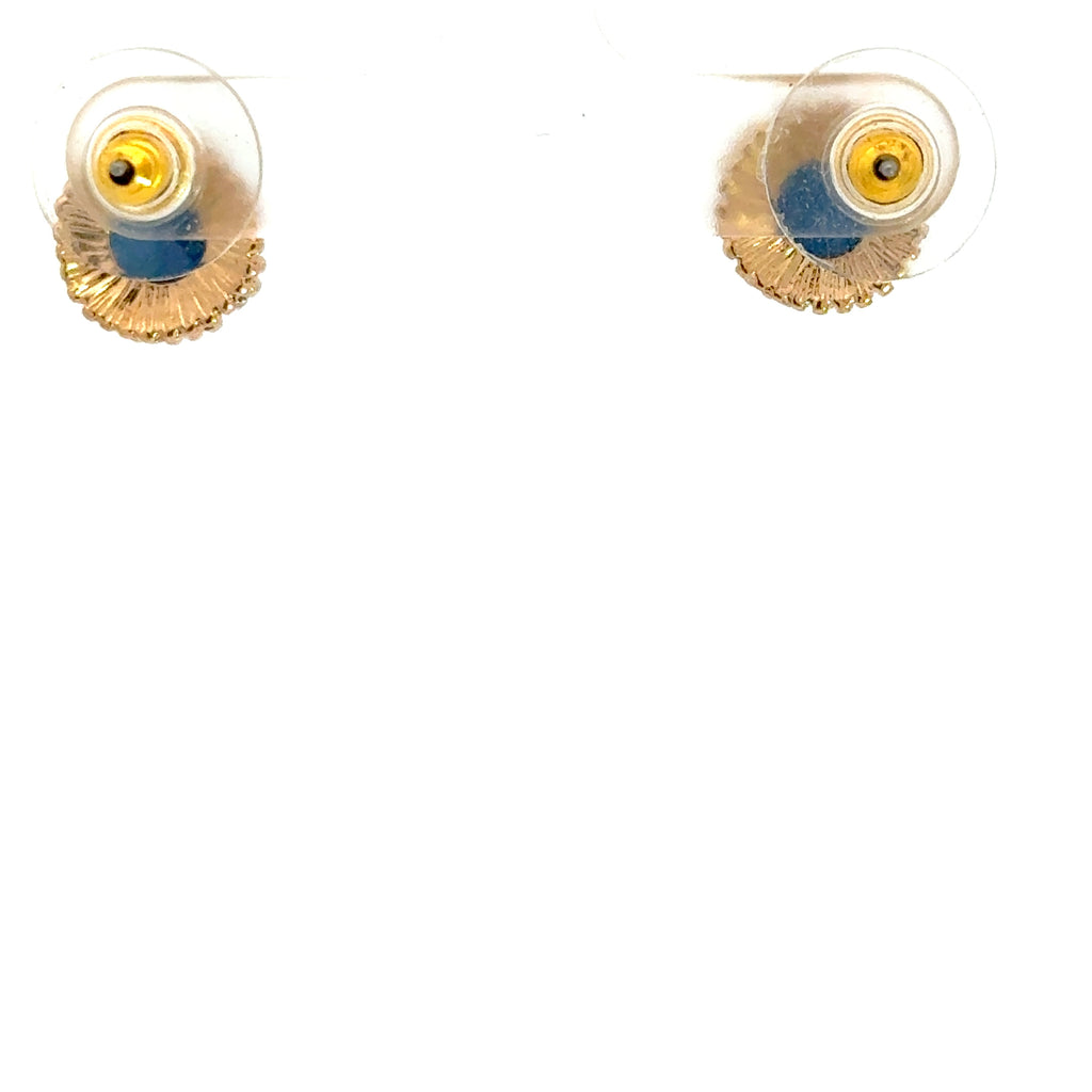 Yellow Gold Stud Earrings with Round Turquoise Cabochons