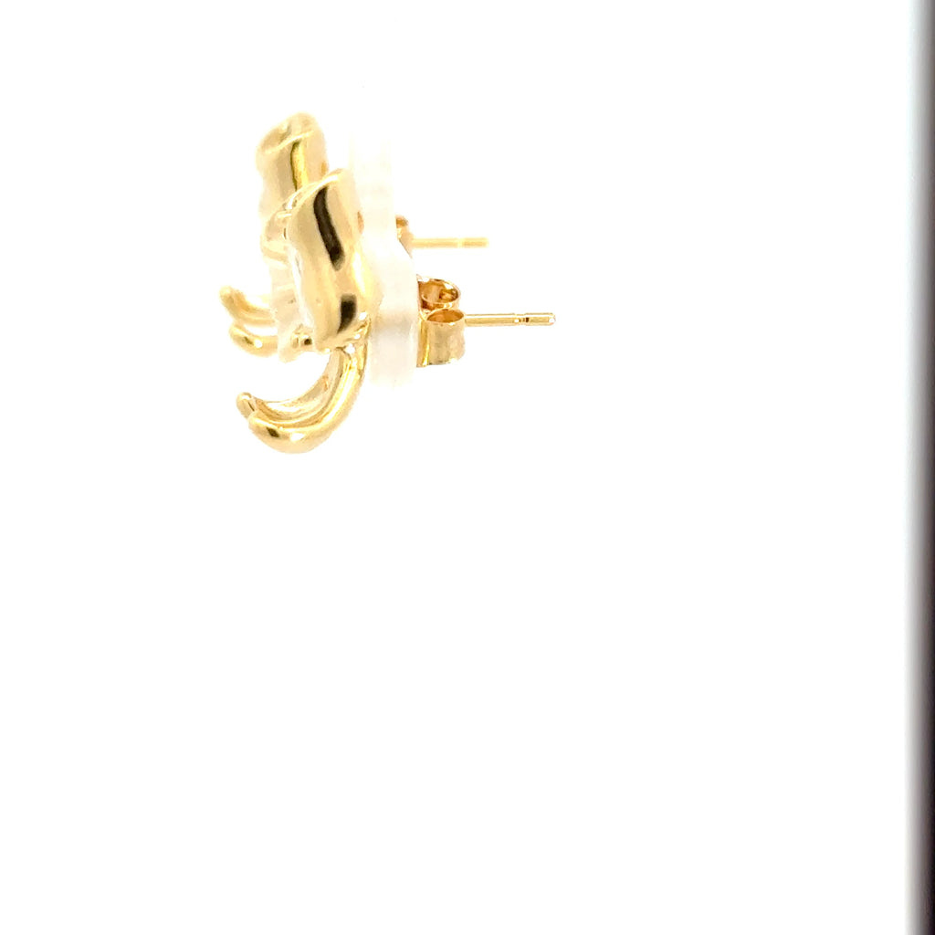 Yellow Gold Stud Earrings with Square Cut Diamond Bows
