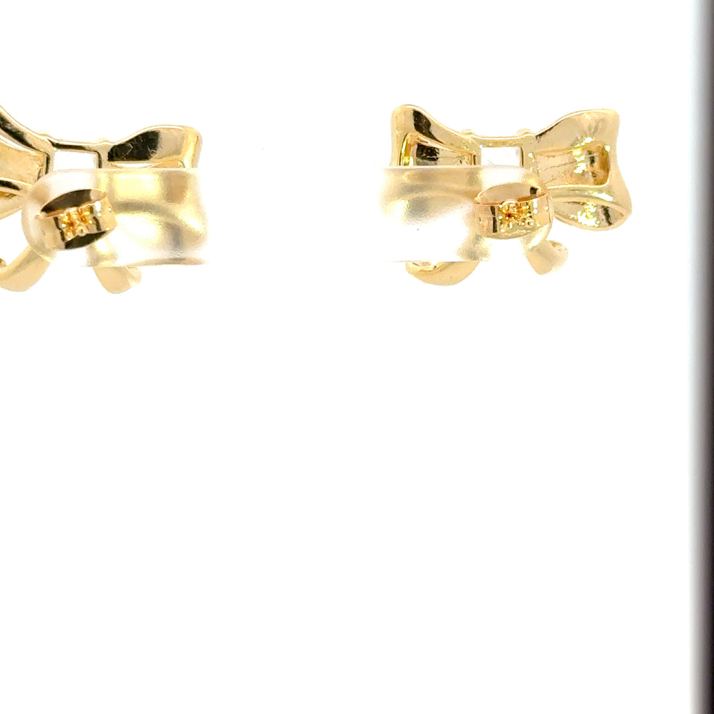 Yellow Gold Stud Earrings with Square Cut Diamond Bows