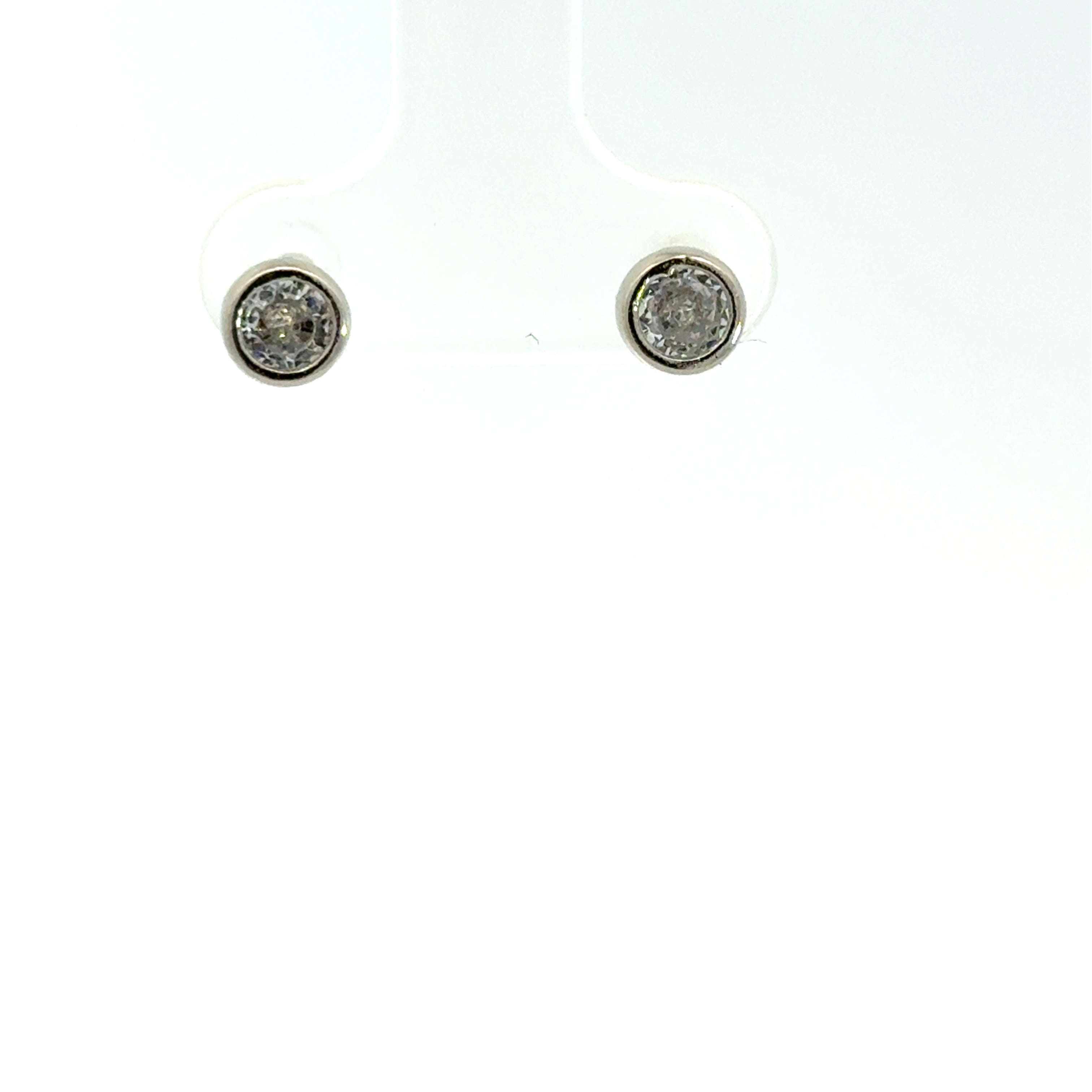 Classic Round Cut Diamond Stud Earrings in White Gold Plated Silver