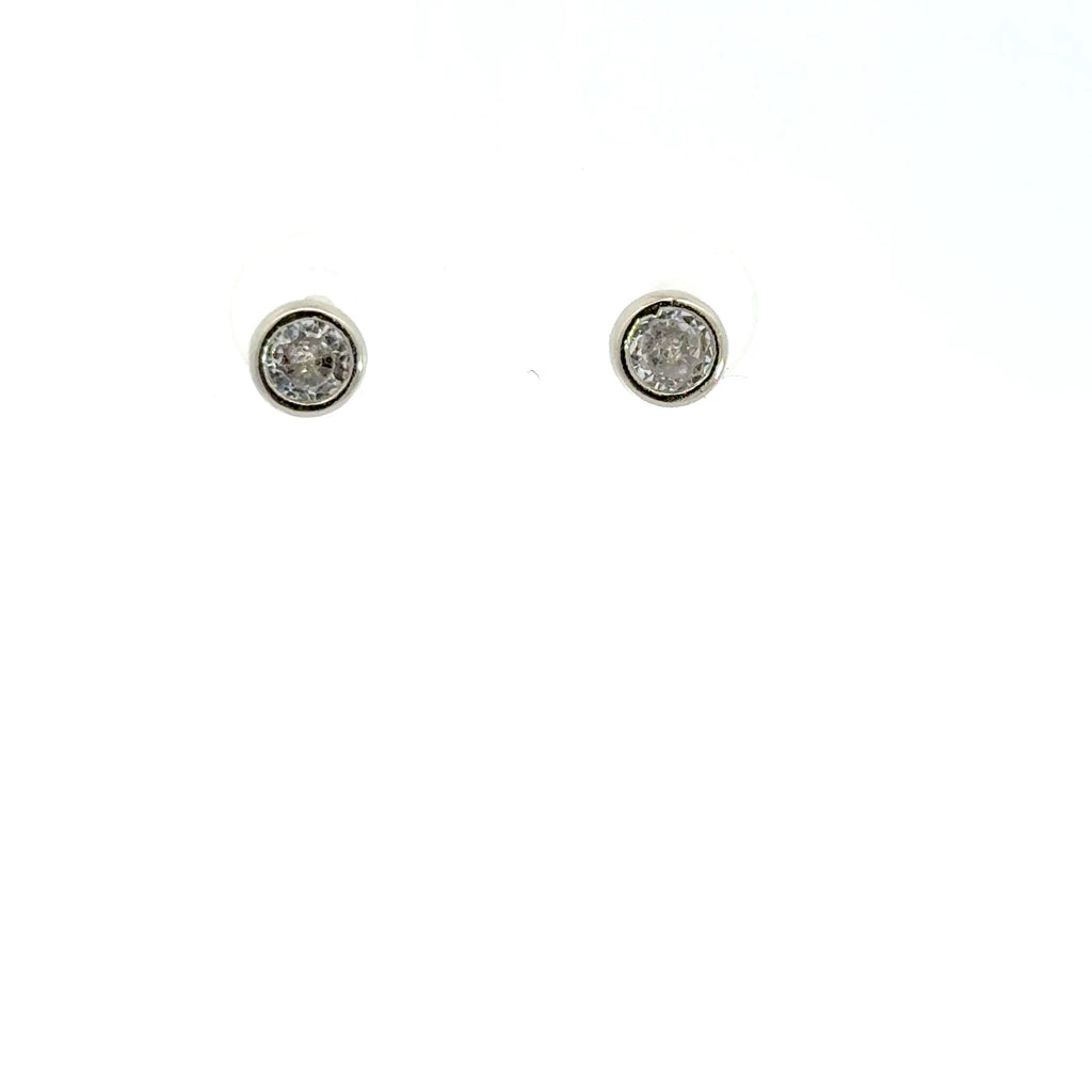 Classic Round Cut Diamond Stud Earrings in White Gold Plated Silver