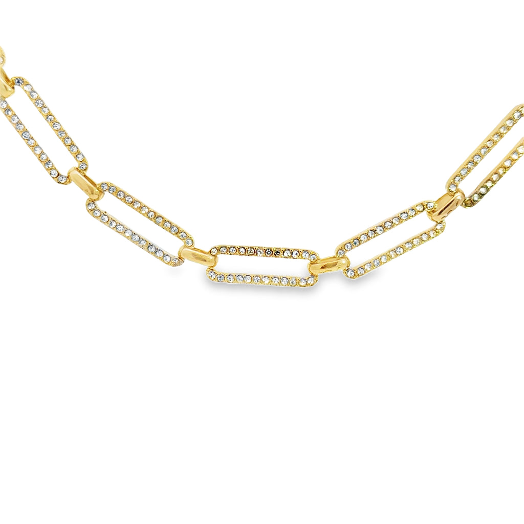 Yellow Gold Chain Necklace with Round Cut Diamonds