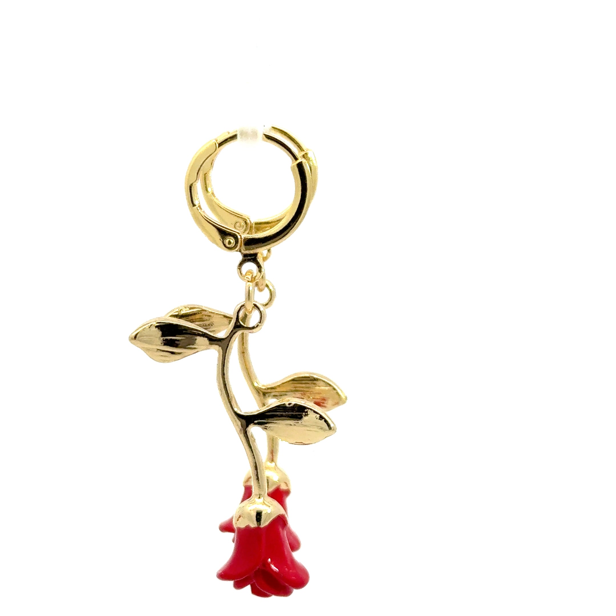 Yellow Gold Dangle Earrings with Red Coral roses