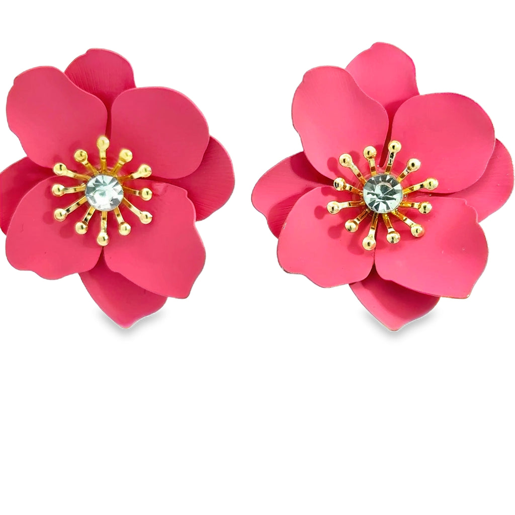 Floral Stud Earrings with Round Brilliant Diamond