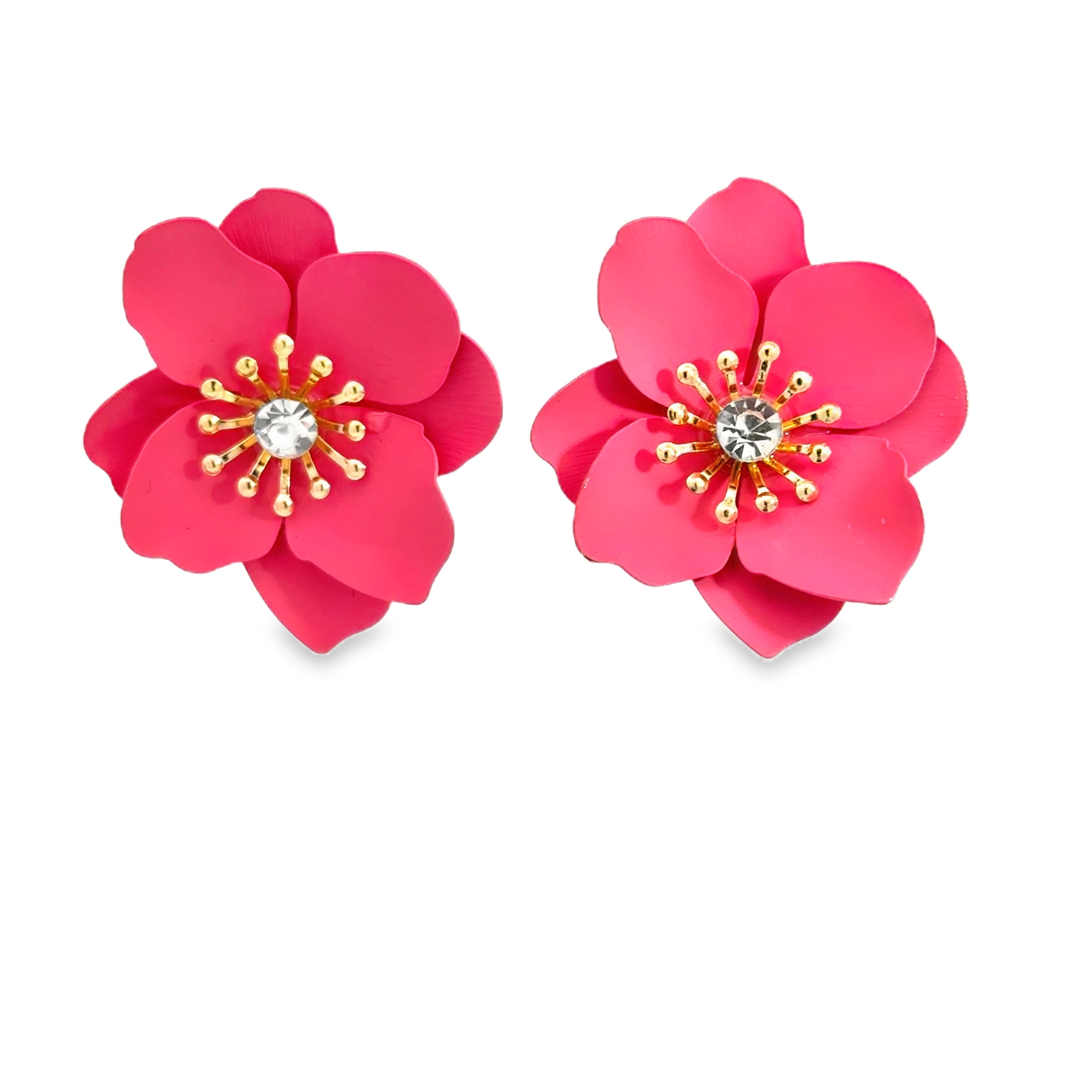 Floral Stud Earrings with Round Brilliant Diamond