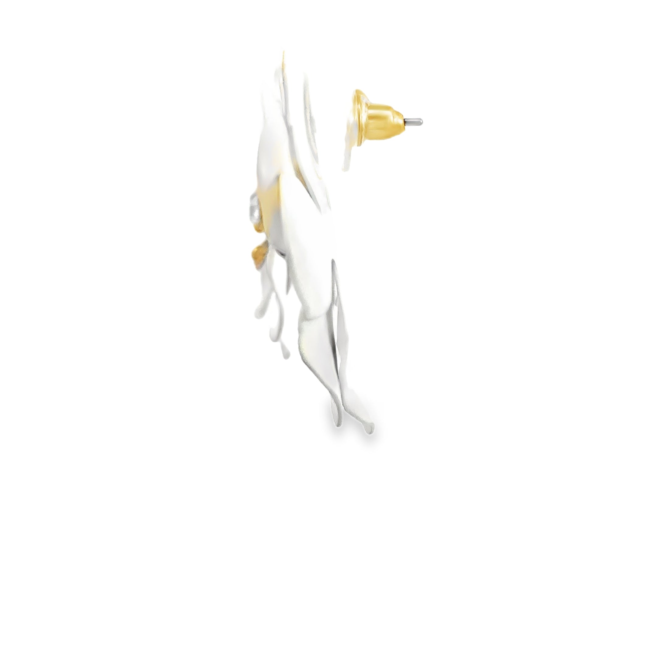 Floral Stud Earrings with Round Cut Diamonds in Yellow Gold Tone