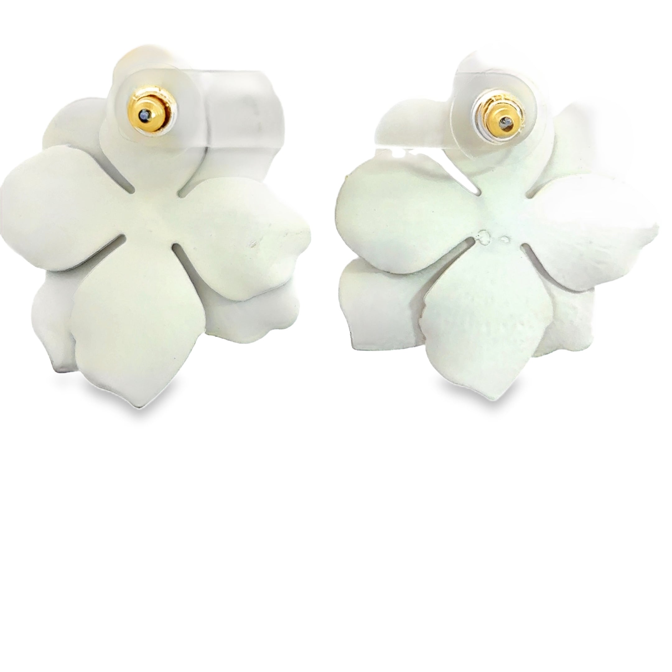 Floral Stud Earrings with Round Cut Diamonds in Yellow Gold Tone