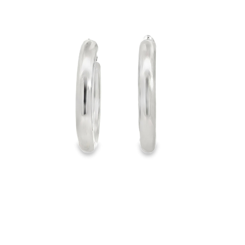 Classic Polished Silver Hoop Earrings with White Gold Finish