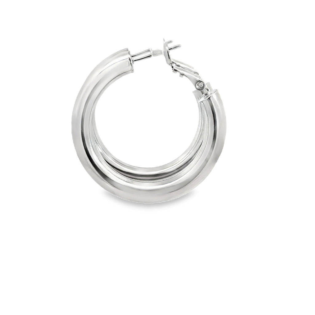 Classic Polished Silver Hoop Earrings with White Gold Finish