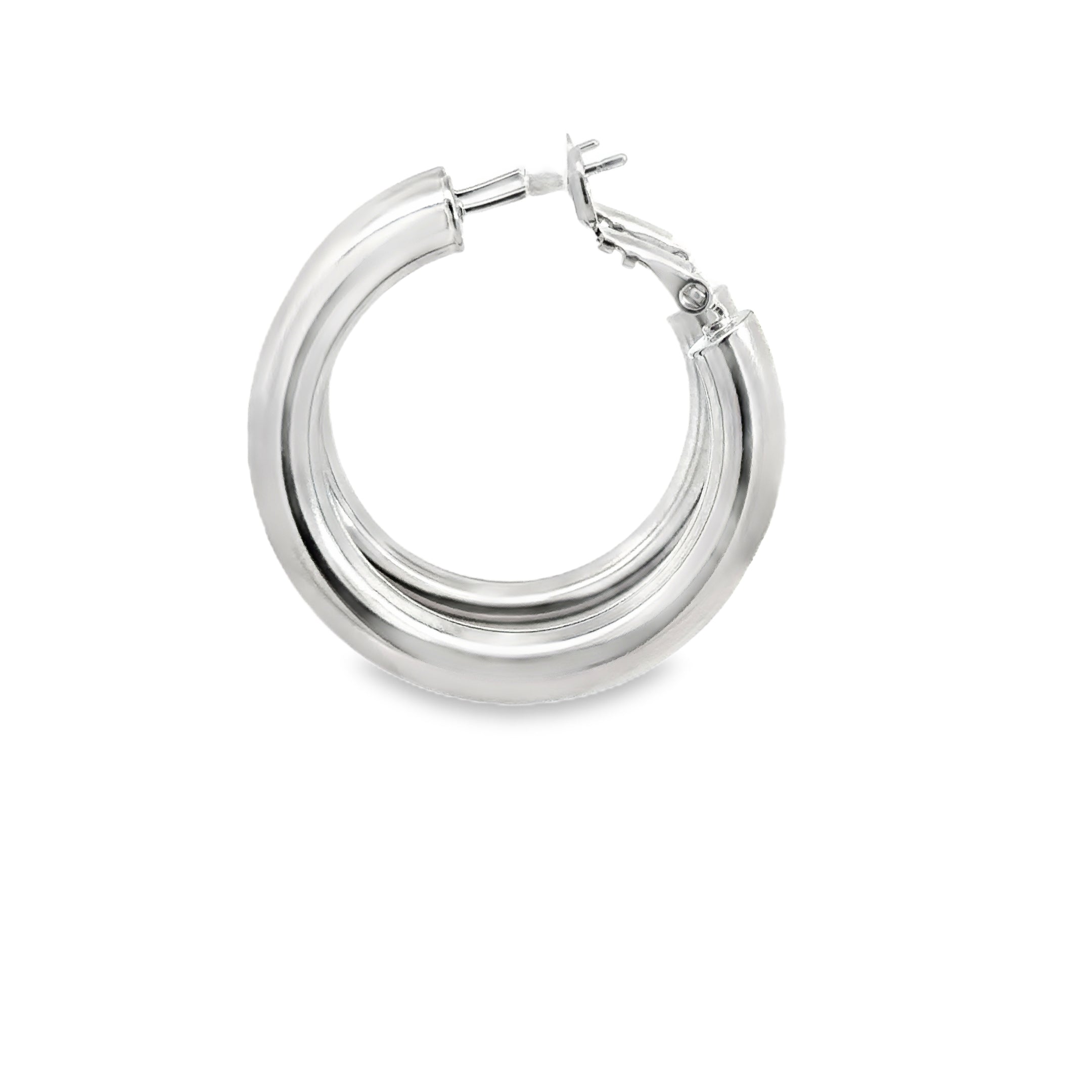 Classic Polished Silver Hoop Earrings with White Gold Finish