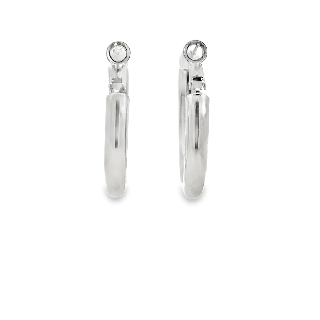 Classic Polished Silver Hoop Earrings with White Gold Finish