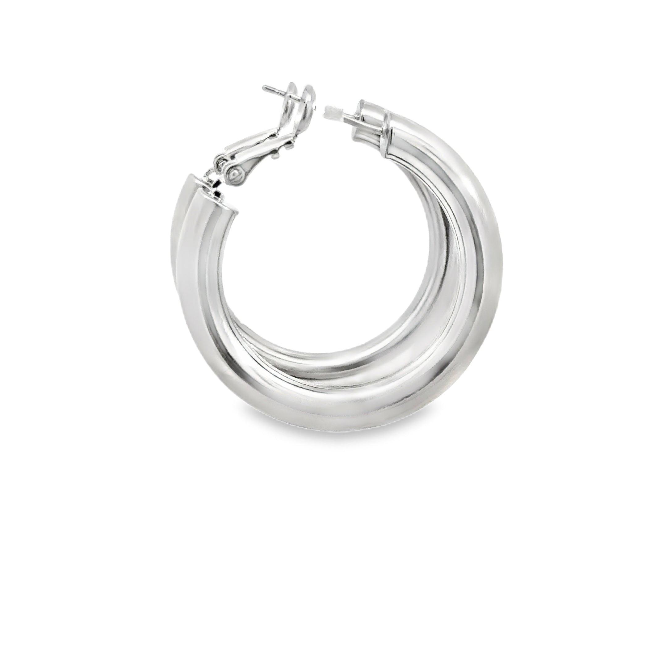 Classic Polished Silver Hoop Earrings with White Gold Finish