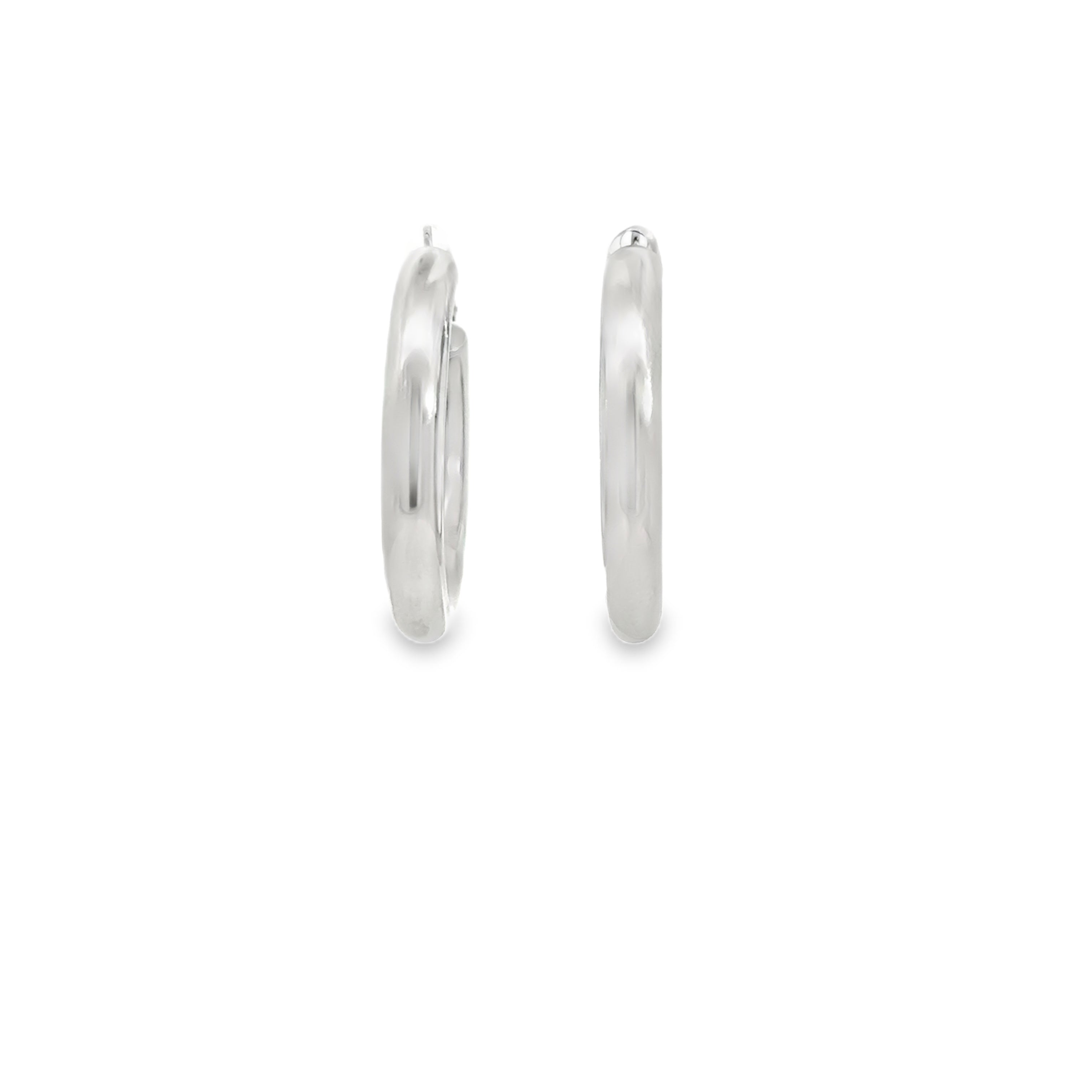 Classic Polished Silver Hoop Earrings with White Gold Finish