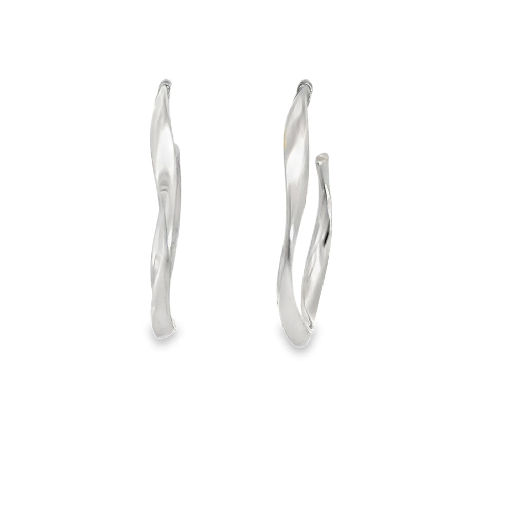 Elegant White Gold Twisted Hoop Earrings in Sterling Silver