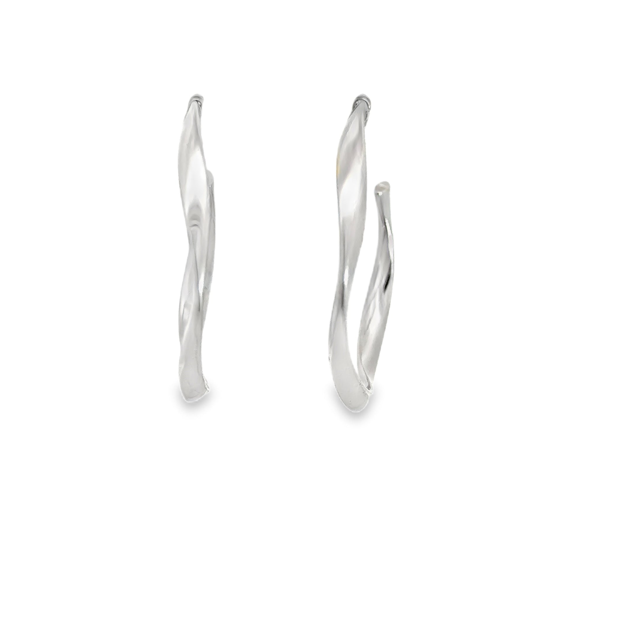 Elegant White Gold Twisted Hoop Earrings in Sterling Silver