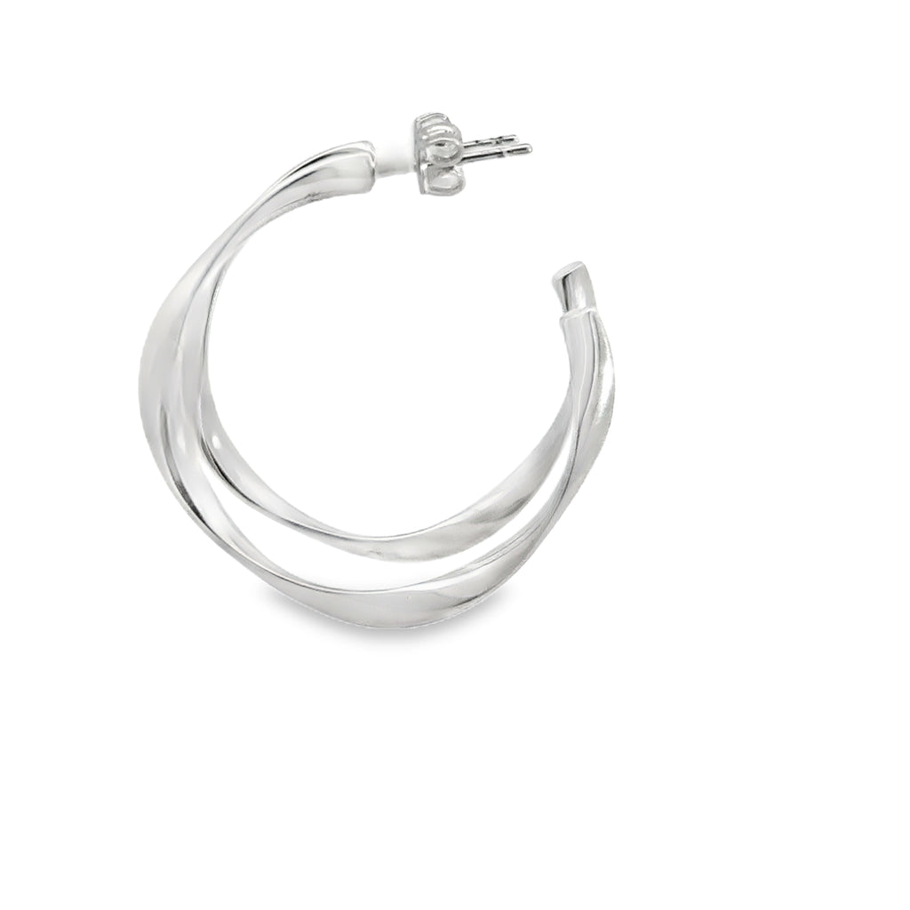 Elegant White Gold Twisted Hoop Earrings in Sterling Silver