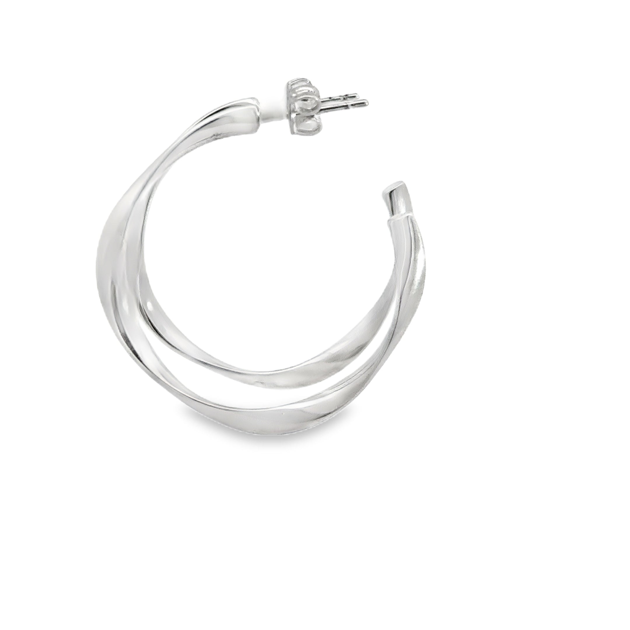 Elegant White Gold Twisted Hoop Earrings in Sterling Silver