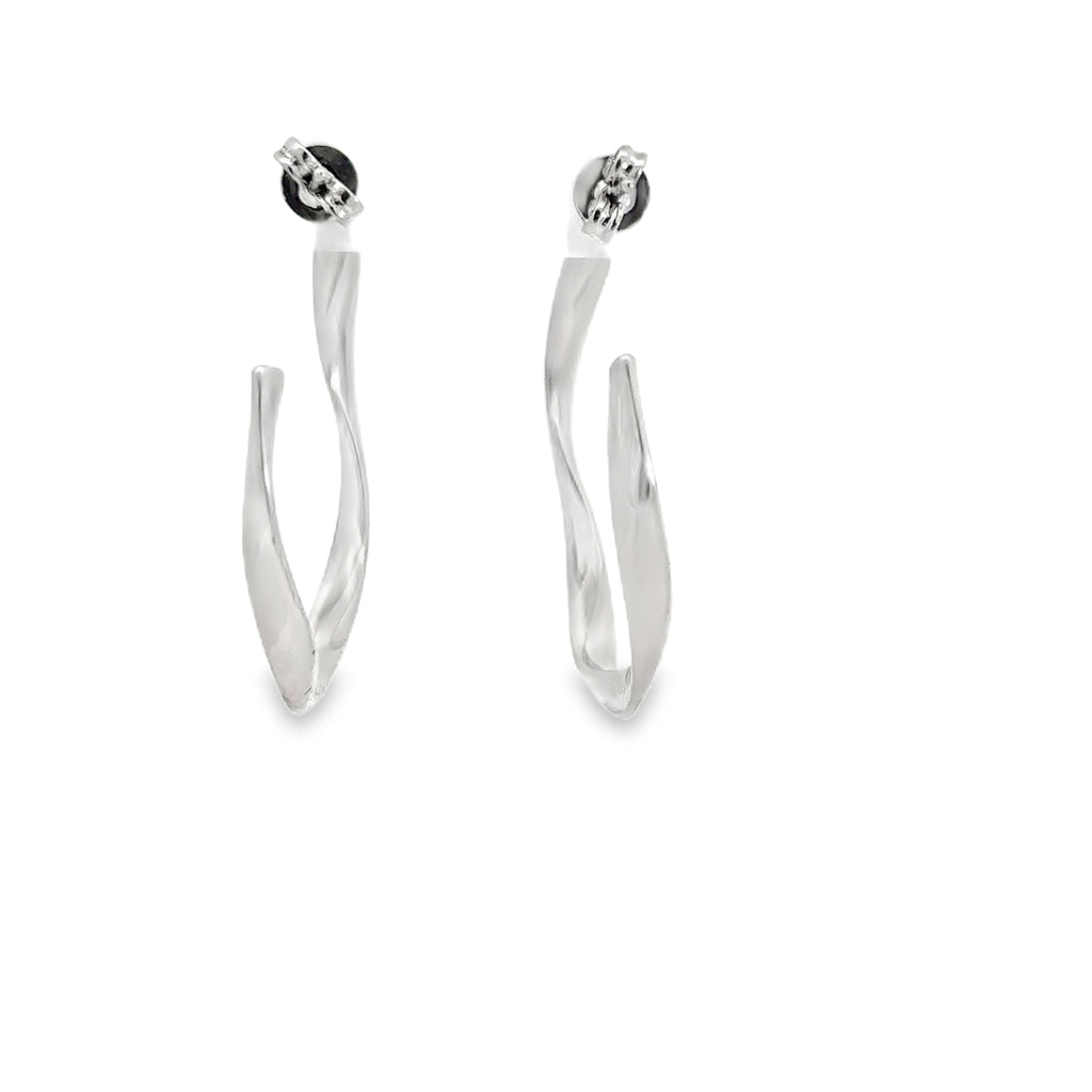 Elegant White Gold Twisted Hoop Earrings in Sterling Silver