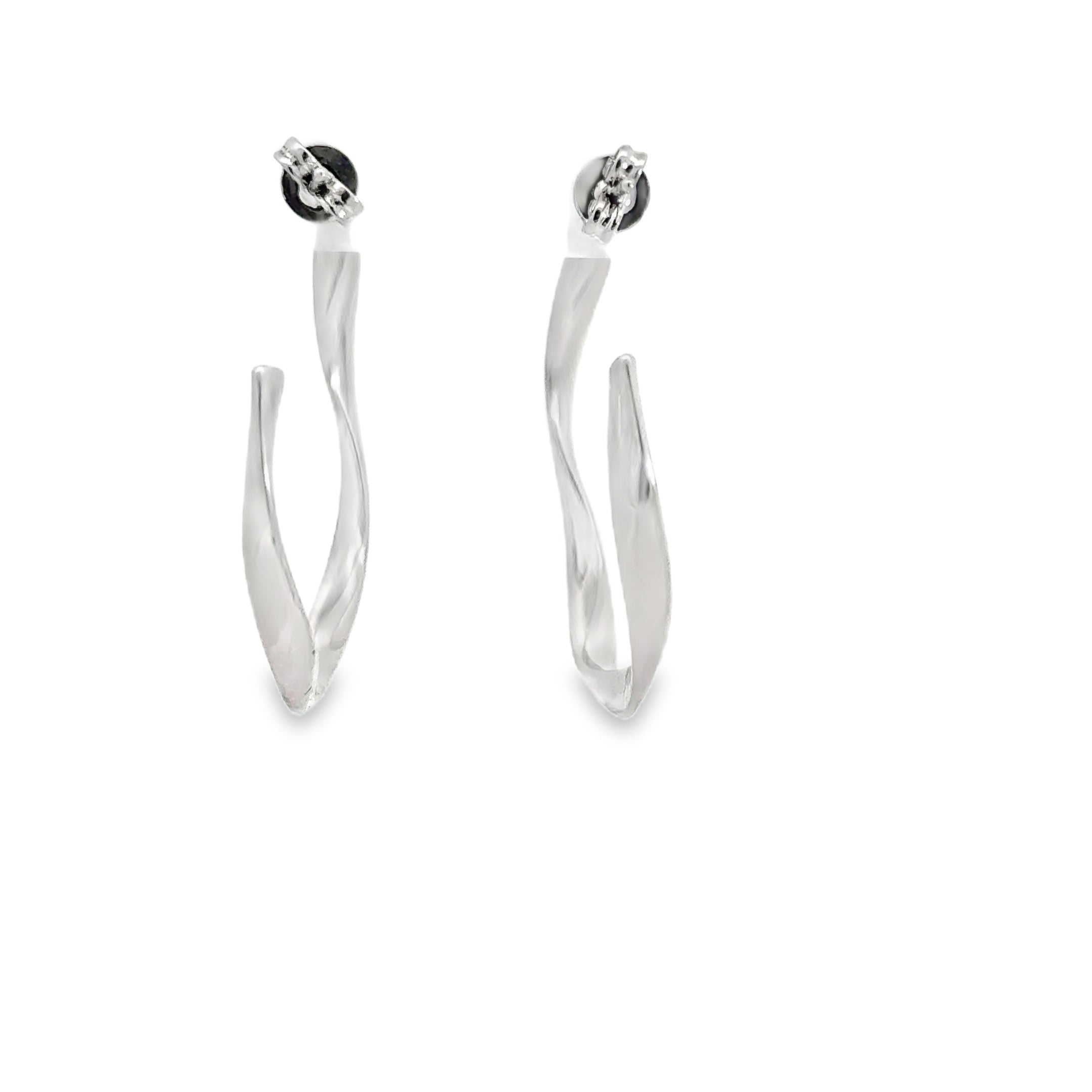 Elegant White Gold Twisted Hoop Earrings in Sterling Silver