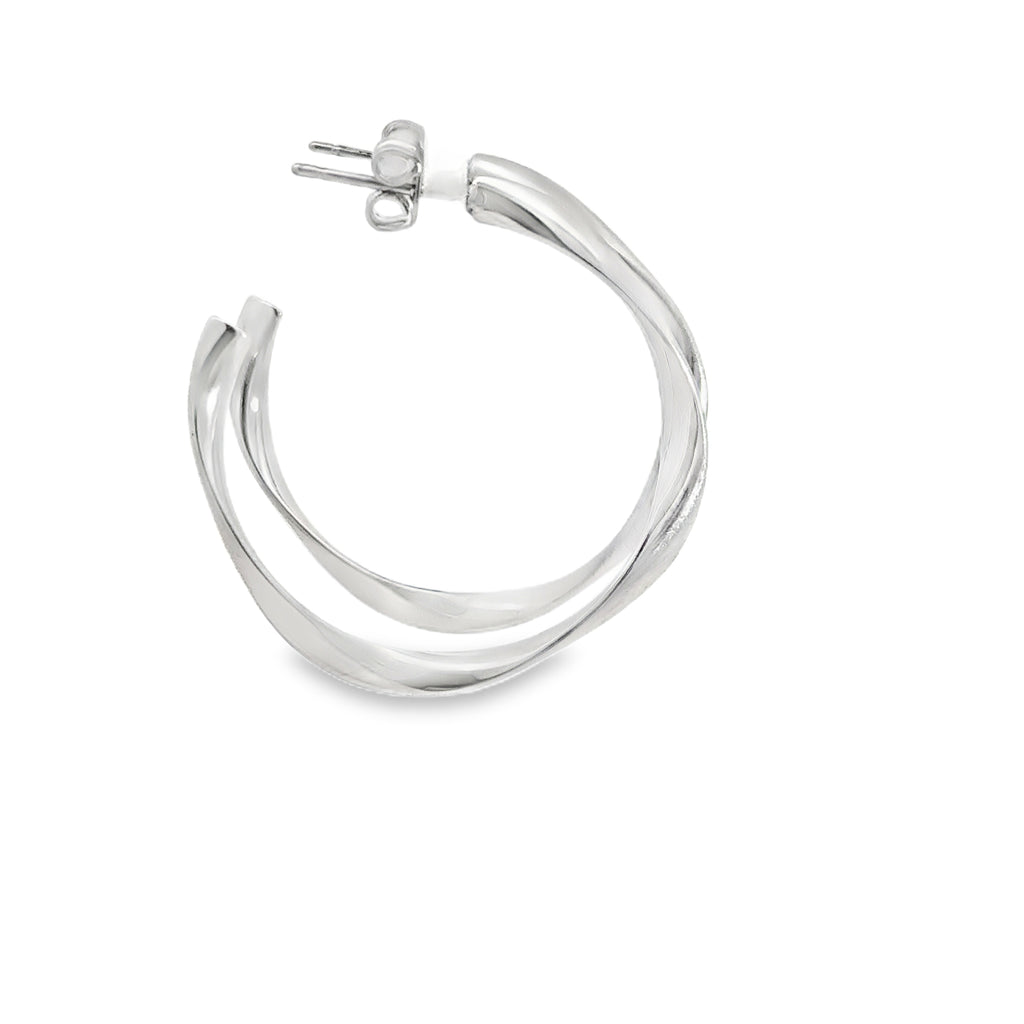 Elegant White Gold Twisted Hoop Earrings in Sterling Silver
