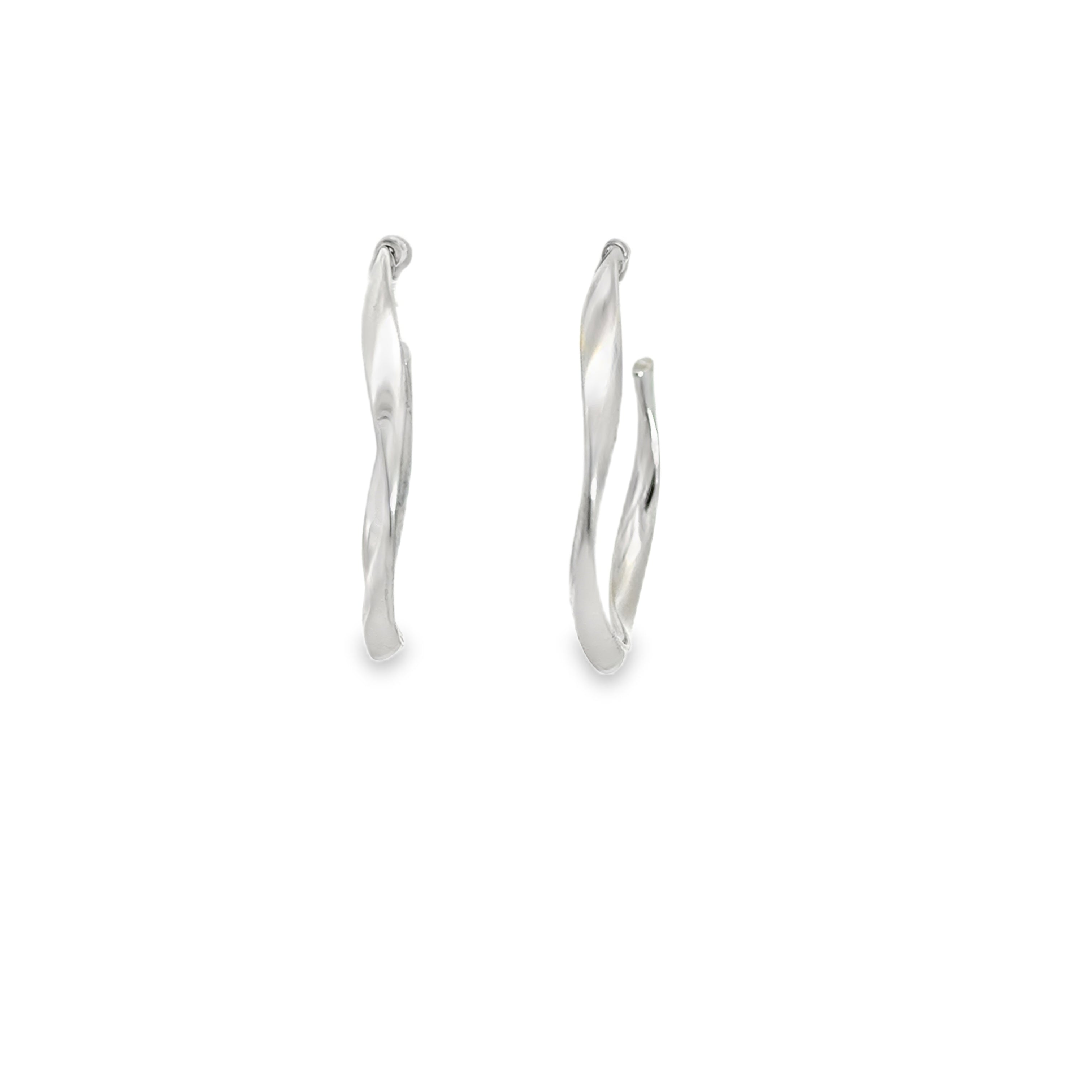 Elegant White Gold Twisted Hoop Earrings in Sterling Silver