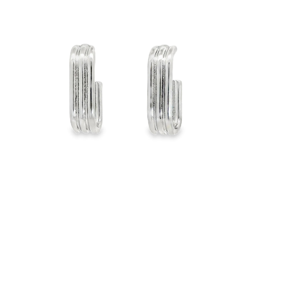 Minimalist Parallel Bar Silver Hoop Earrings in White Gold