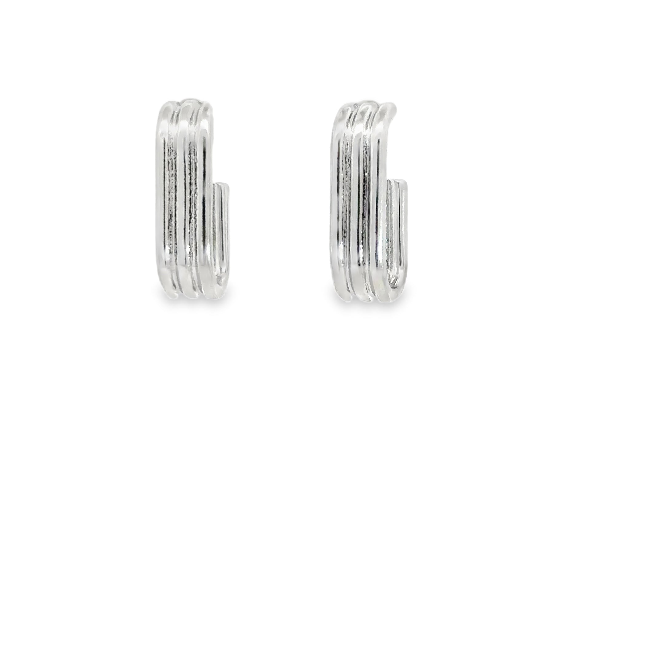 Minimalist Parallel Bar Silver Hoop Earrings in White Gold