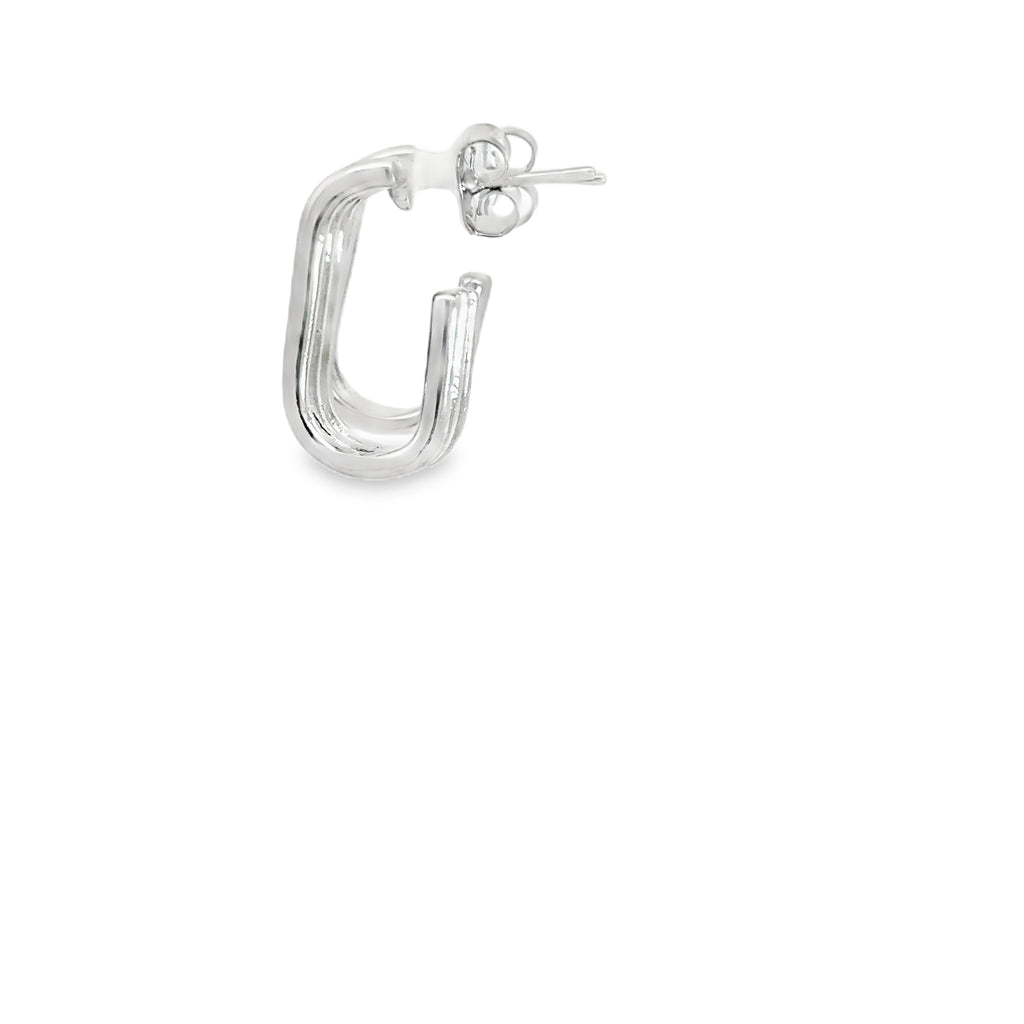 Minimalist Parallel Bar Silver Hoop Earrings in White Gold