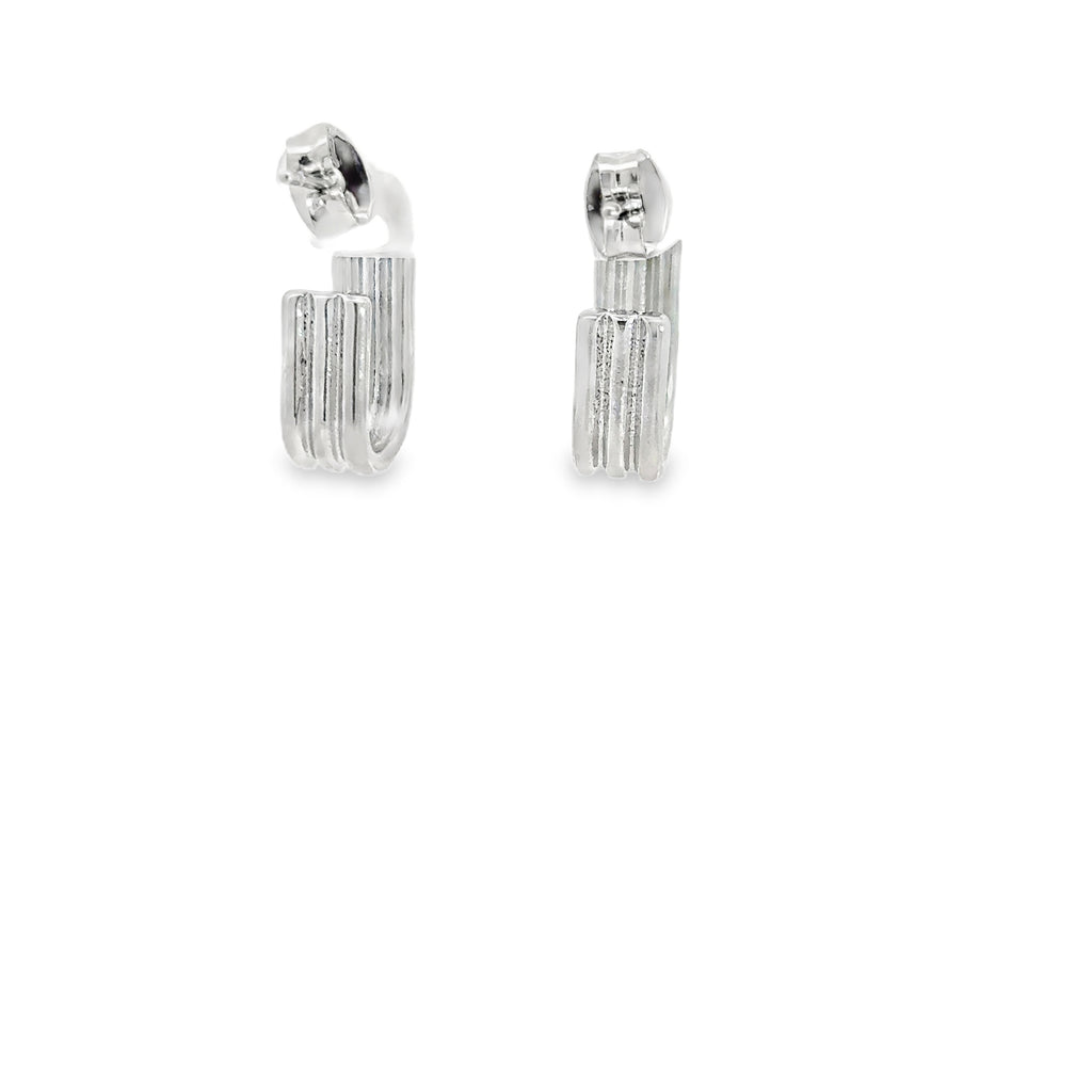 Minimalist Parallel Bar Silver Hoop Earrings in White Gold