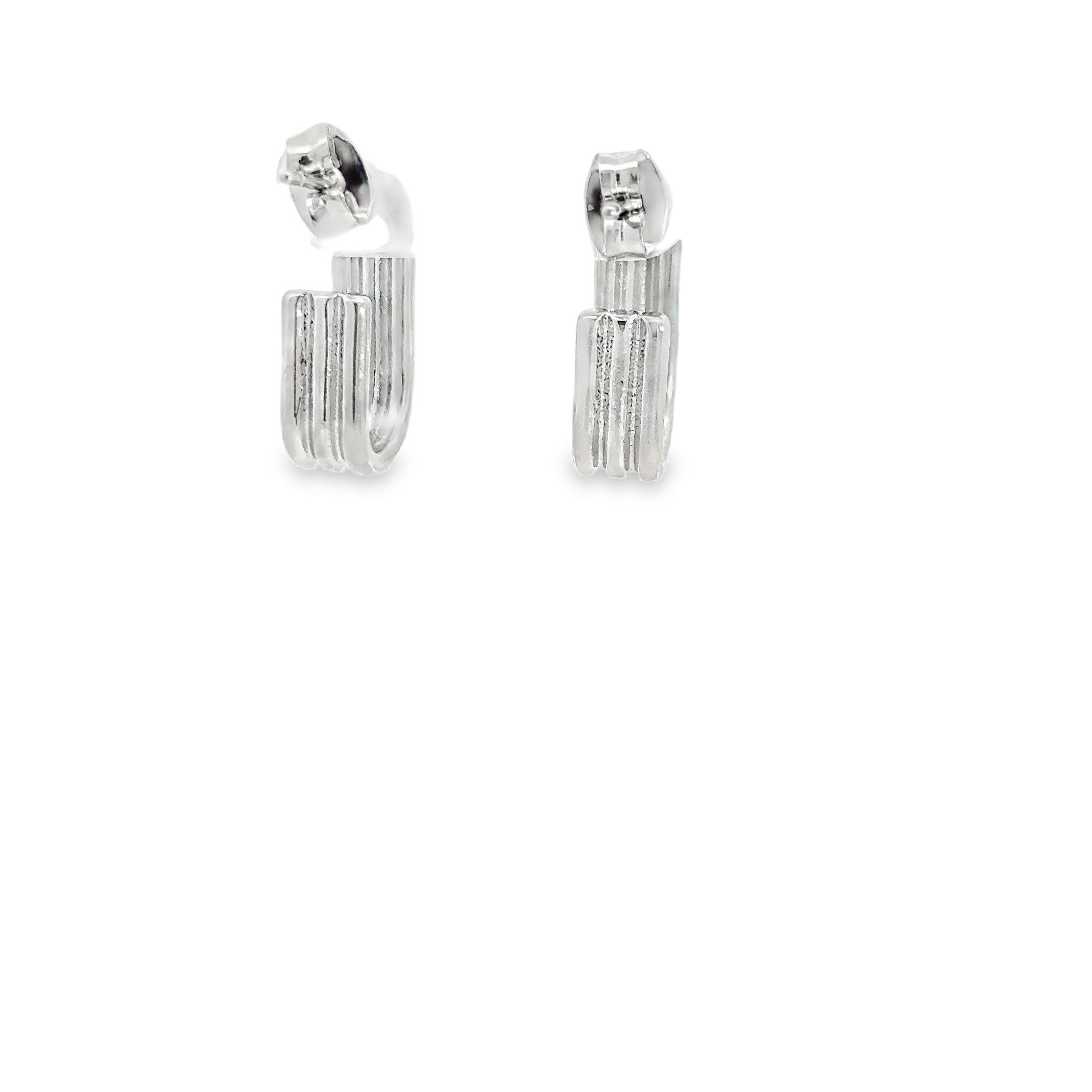 Minimalist Parallel Bar Silver Hoop Earrings in White Gold
