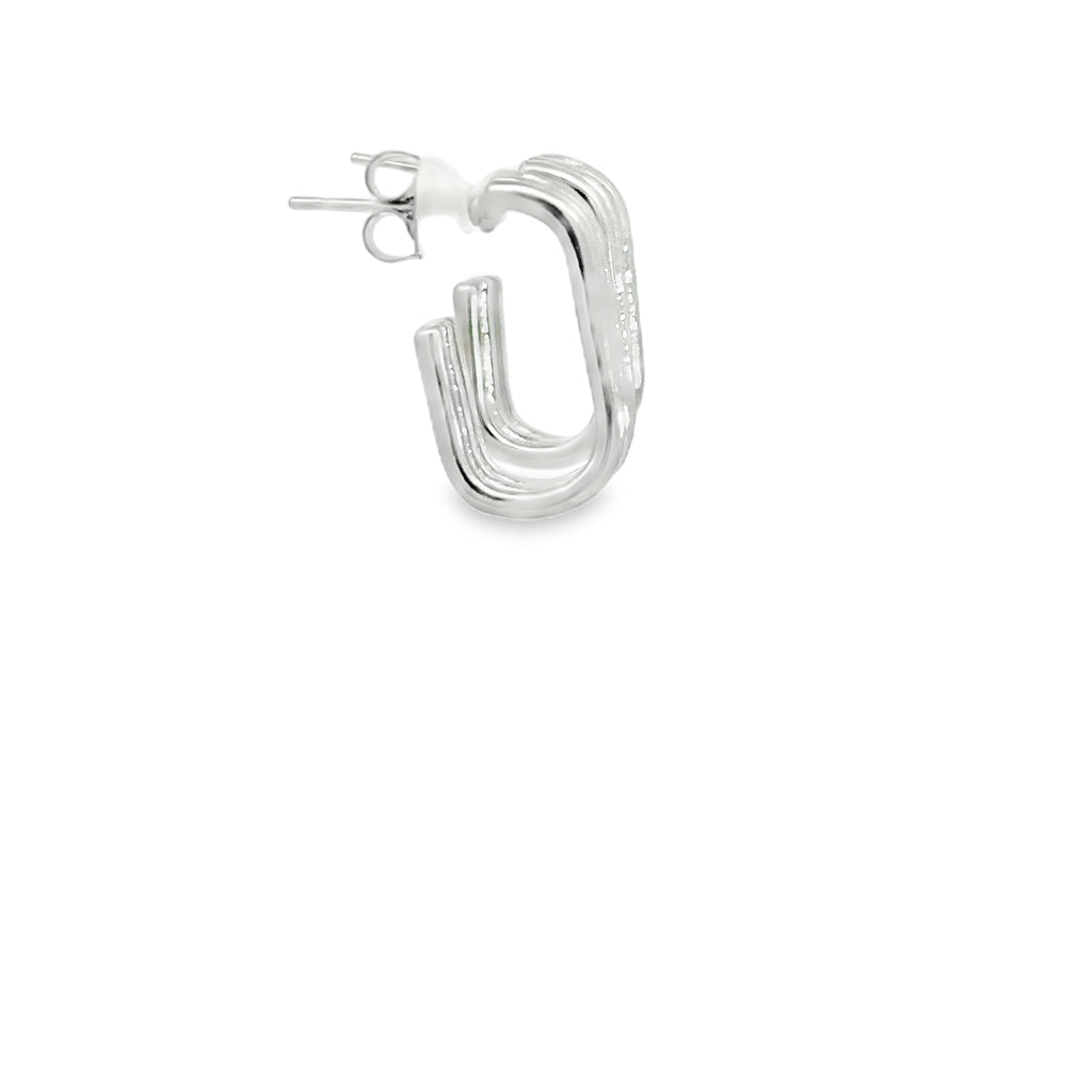 Minimalist Parallel Bar Silver Hoop Earrings in White Gold