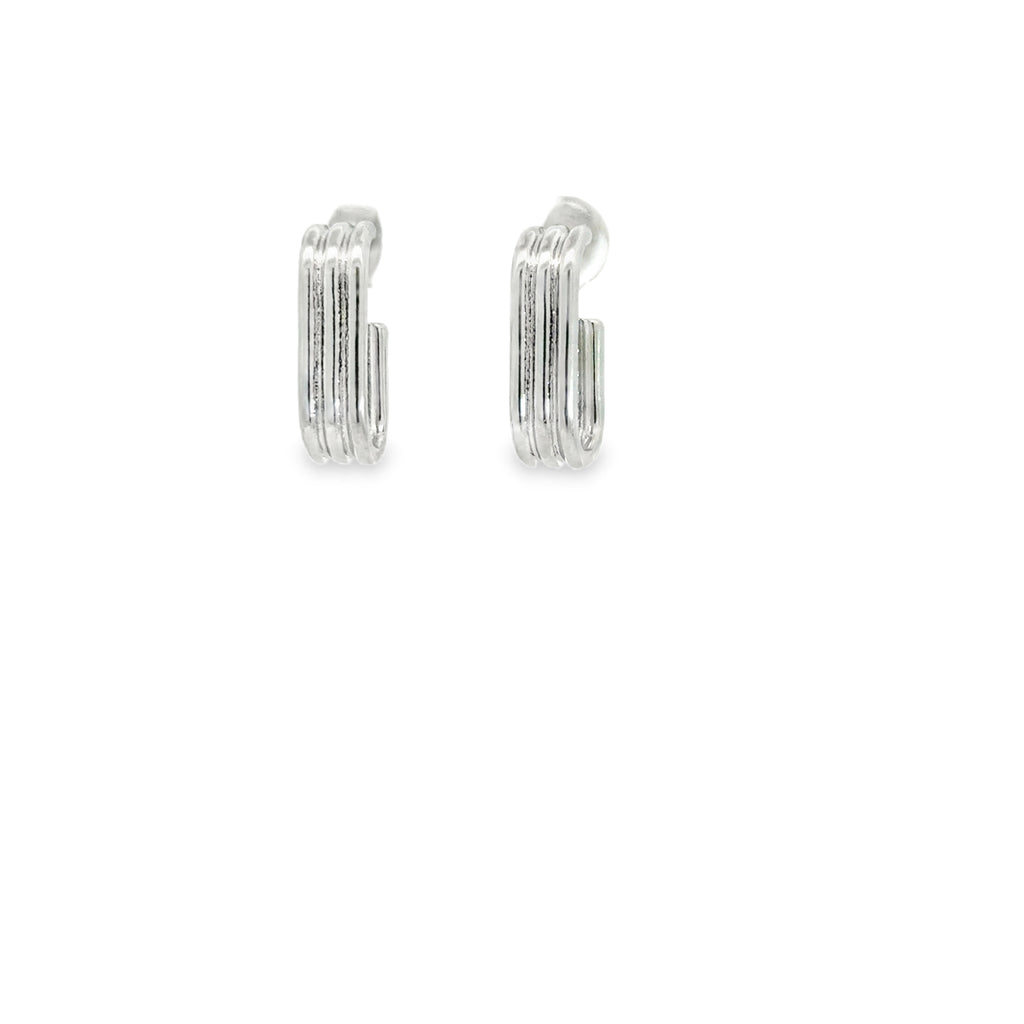 Minimalist Parallel Bar Silver Hoop Earrings in White Gold
