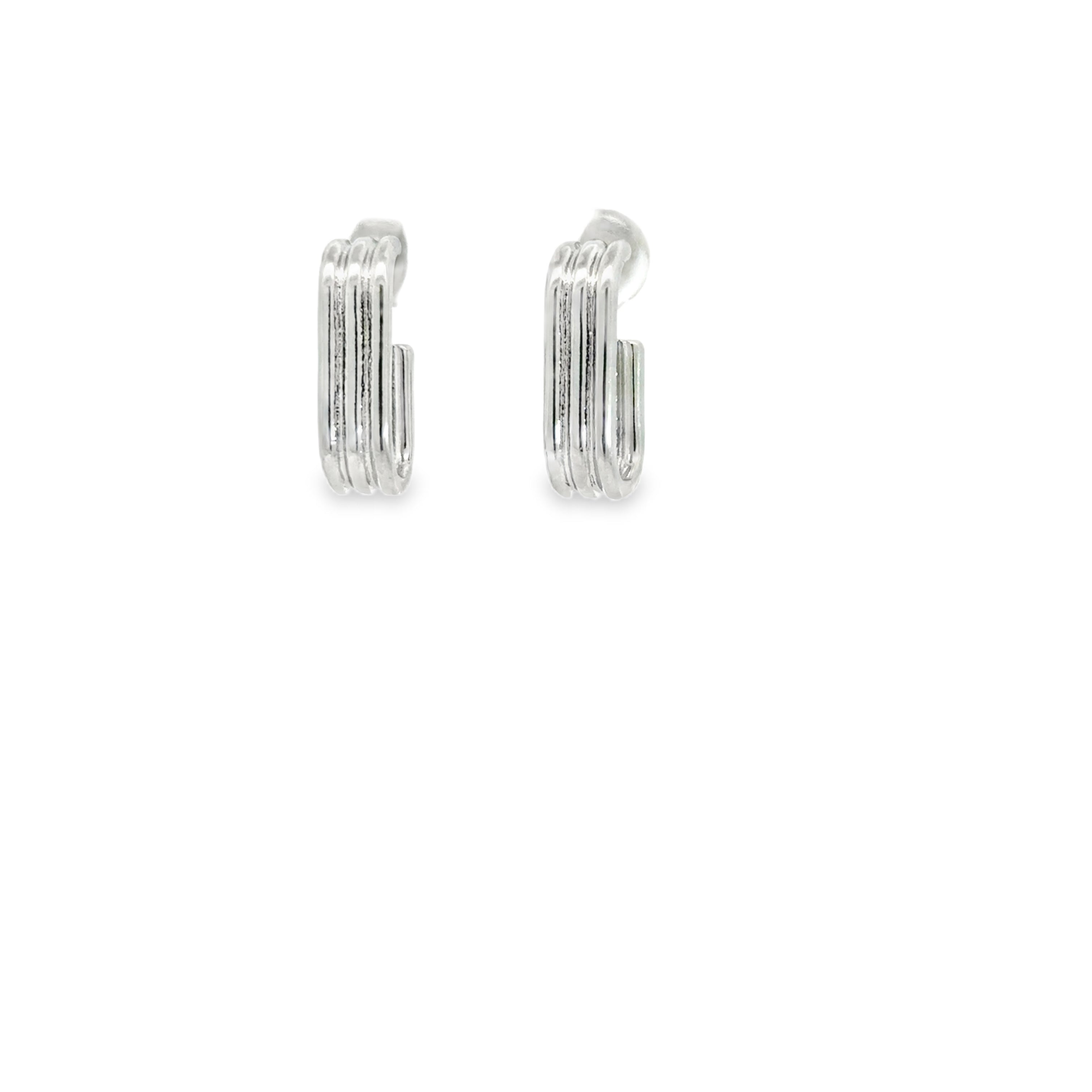 Minimalist Parallel Bar Silver Hoop Earrings in White Gold
