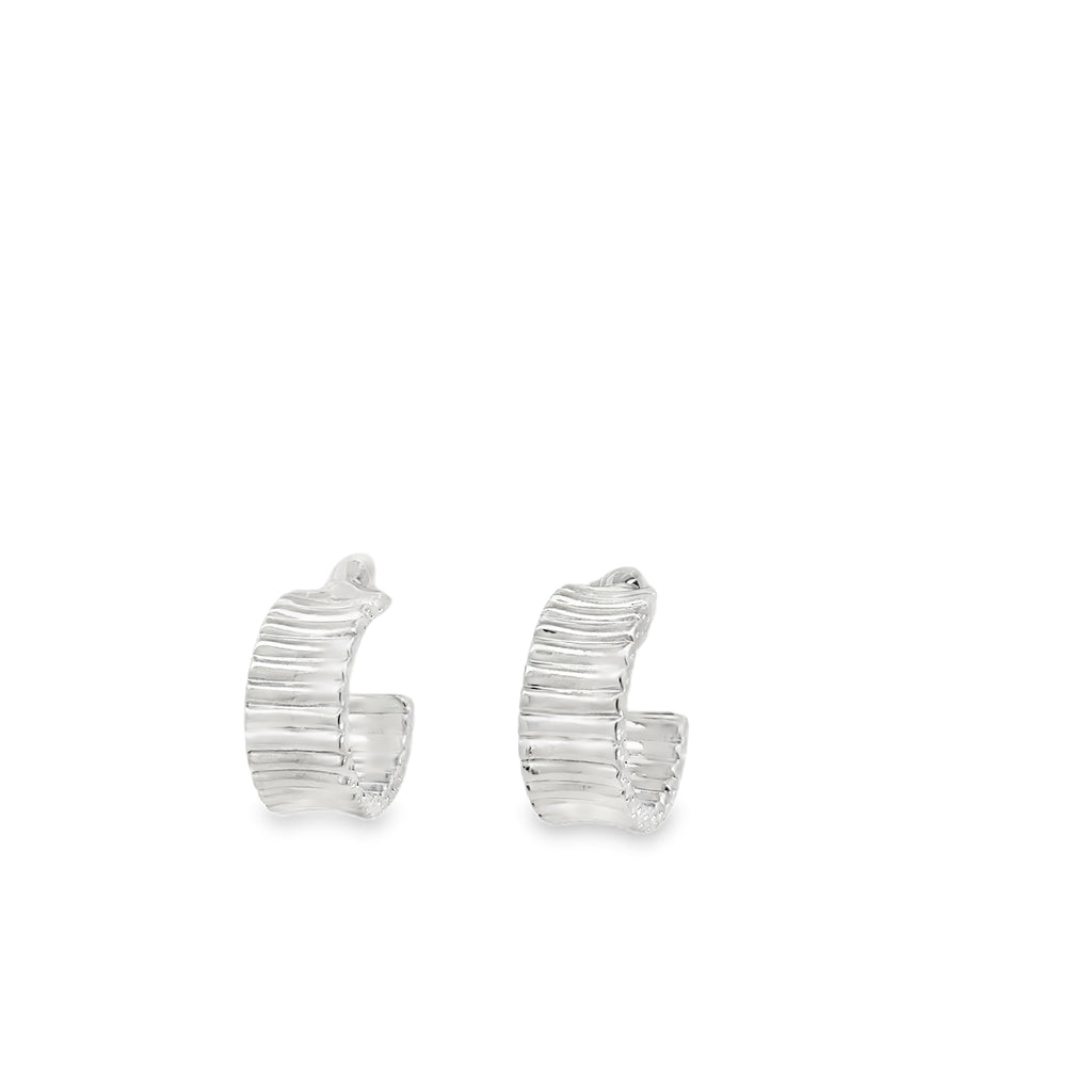 White Gold Plated Silver Textured Hoop Earrings