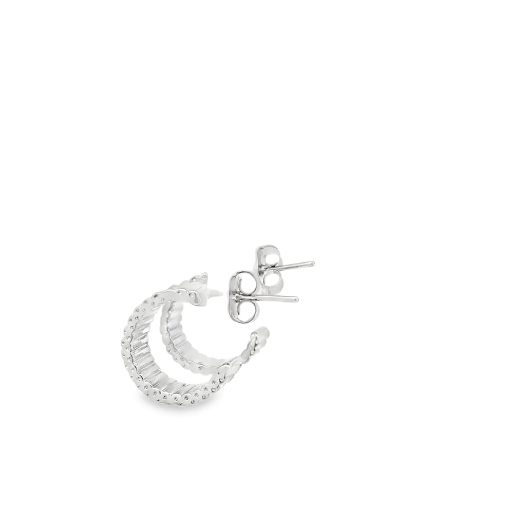 White Gold Plated Silver Textured Hoop Earrings