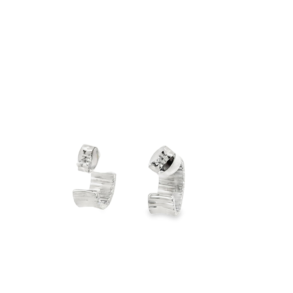 White Gold Plated Silver Textured Hoop Earrings
