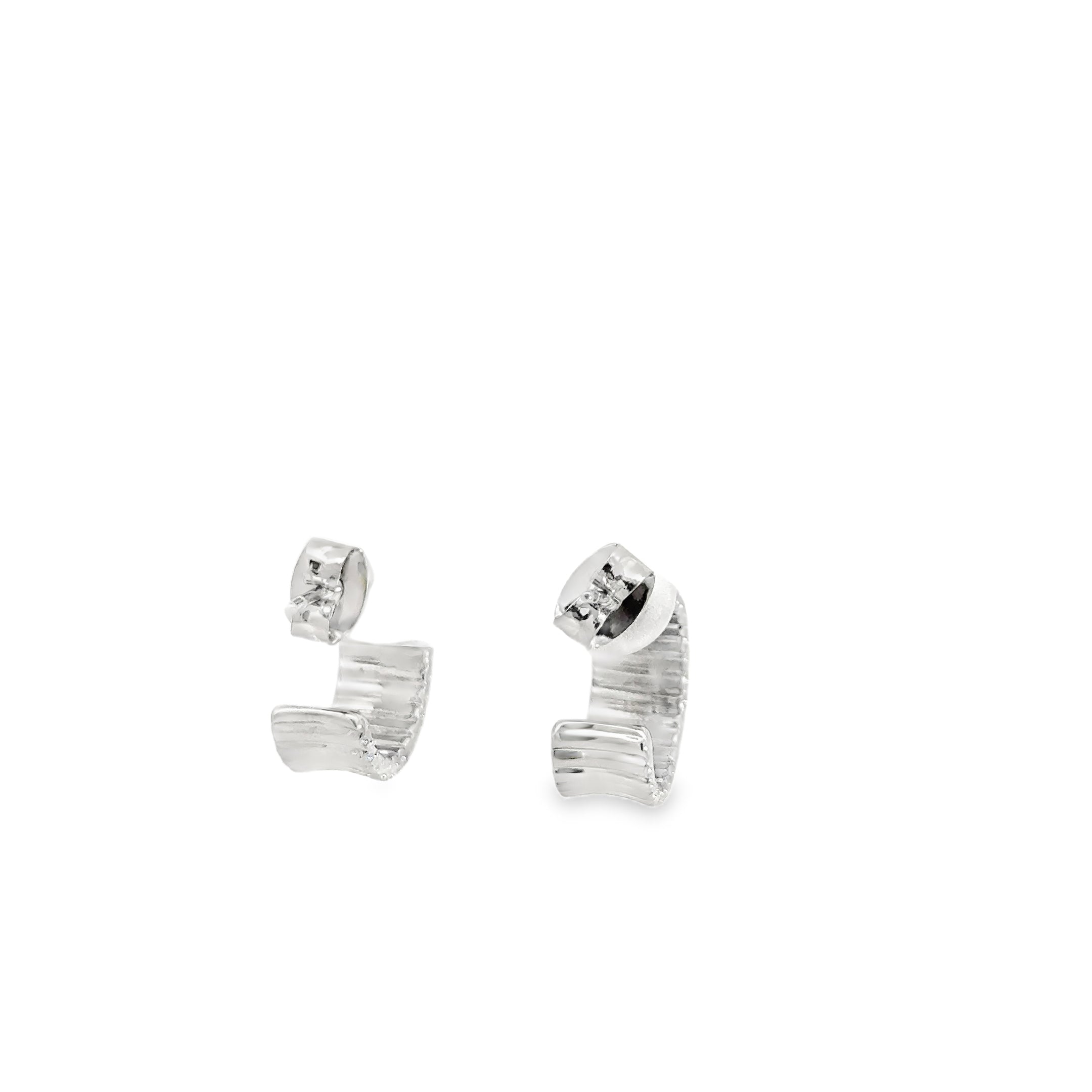 White Gold Plated Silver Textured Hoop Earrings