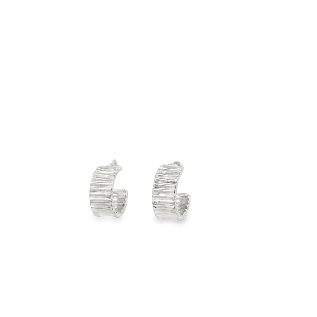 White Gold Plated Silver Textured Hoop Earrings