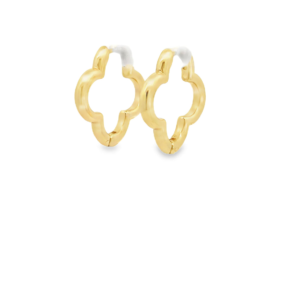 14k Yellow Gold Quatrefoil Hoop Earrings