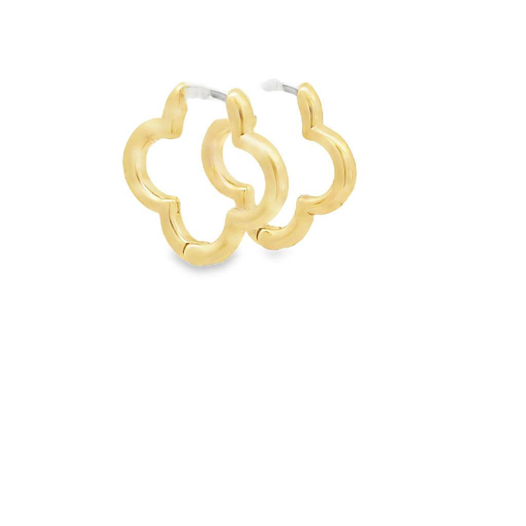 14k Yellow Gold Quatrefoil Hoop Earrings