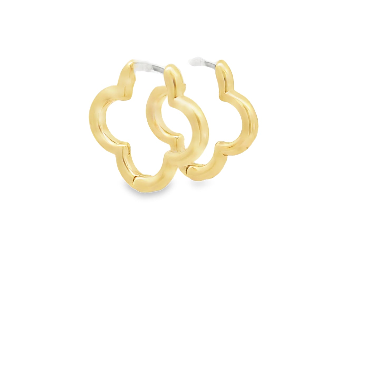 14k Yellow Gold Quatrefoil Hoop Earrings
