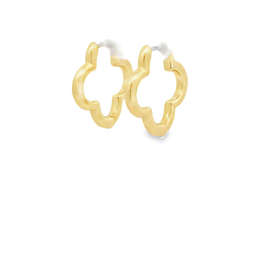 14k Yellow Gold Quatrefoil Hoop Earrings