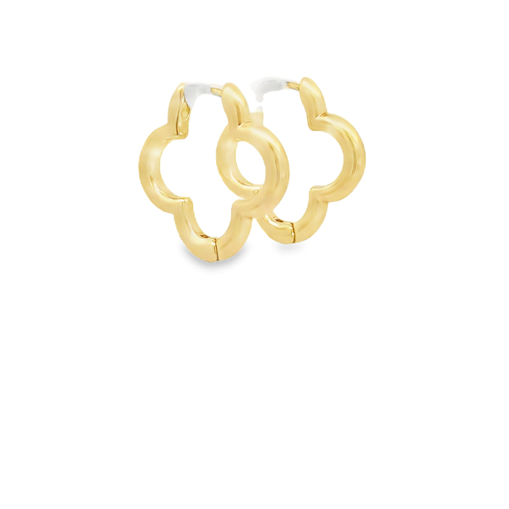 14k Yellow Gold Quatrefoil Hoop Earrings
