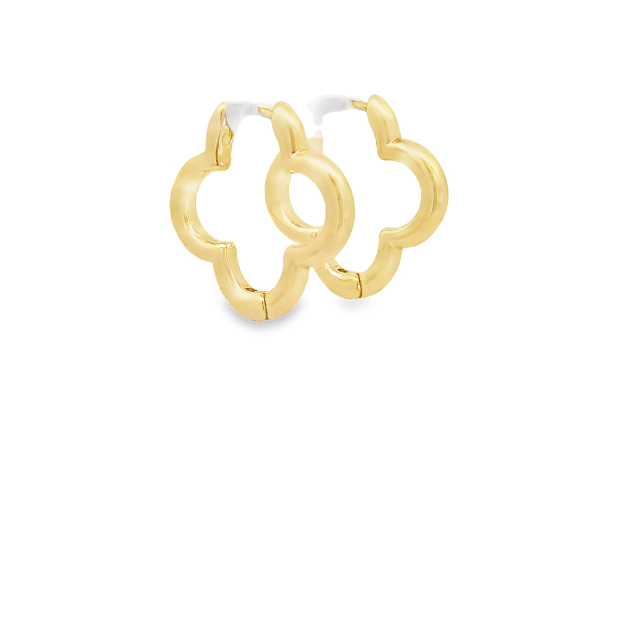 14k Yellow Gold Quatrefoil Hoop Earrings