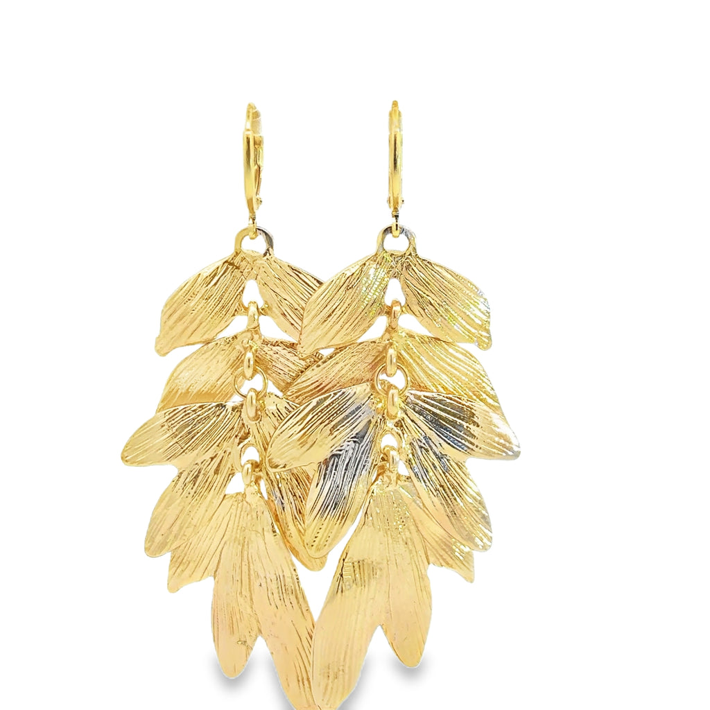 Yellow Gold Cascading Leaf Dangle Earrings