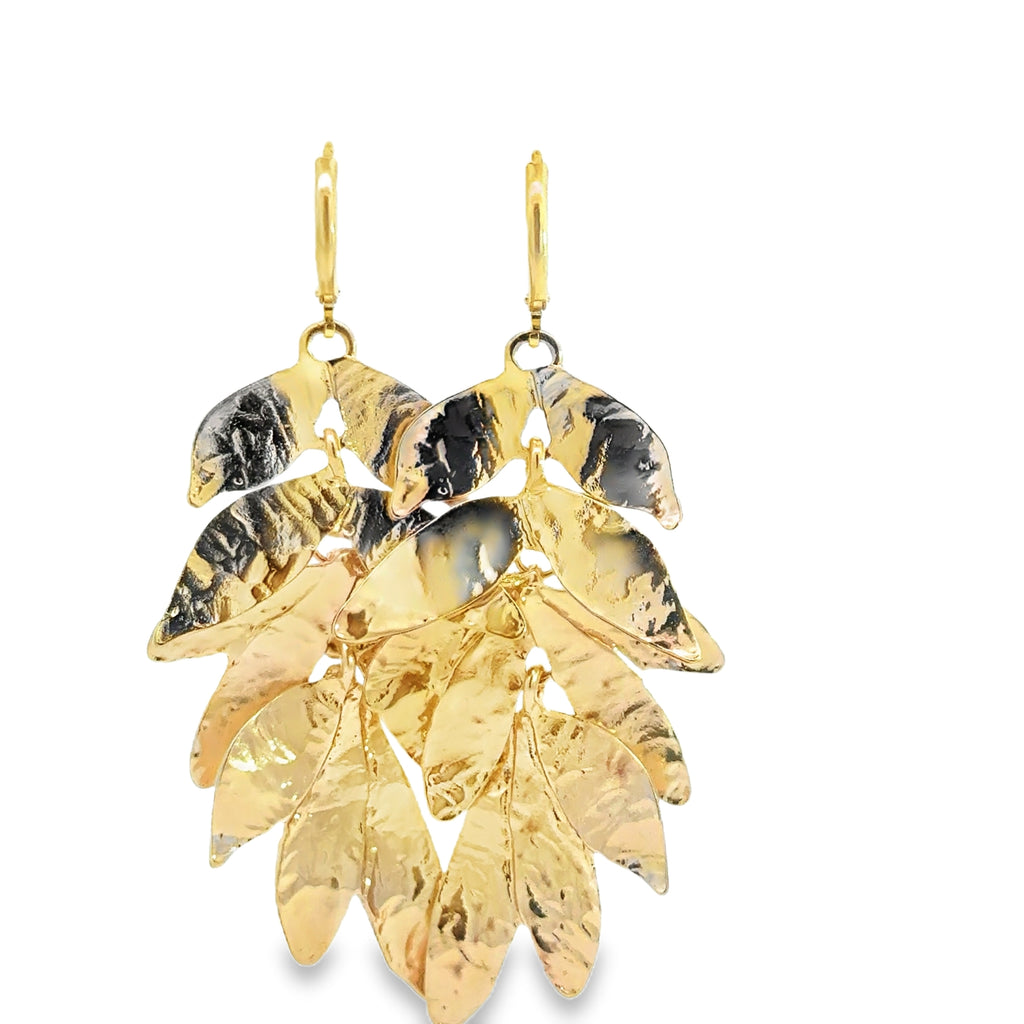 Yellow Gold Cascading Leaf Dangle Earrings