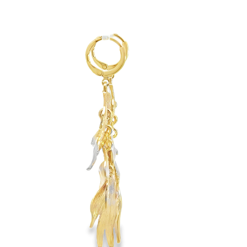 Yellow Gold Cascading Leaf Dangle Earrings