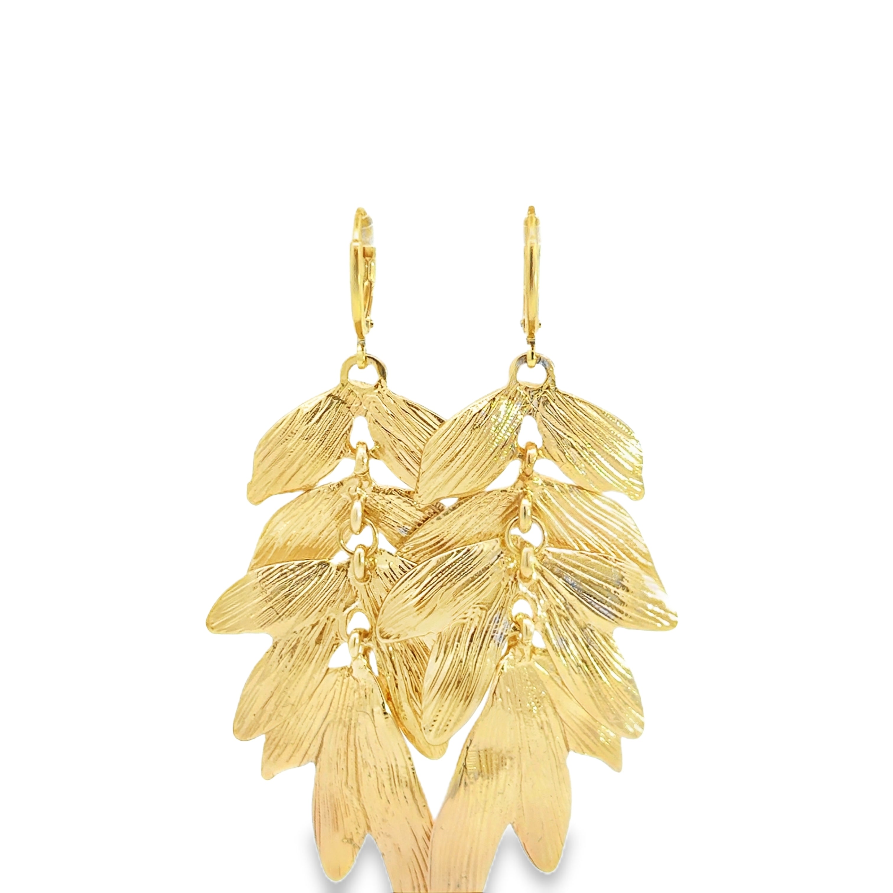 Yellow Gold Cascading Leaf Dangle Earrings