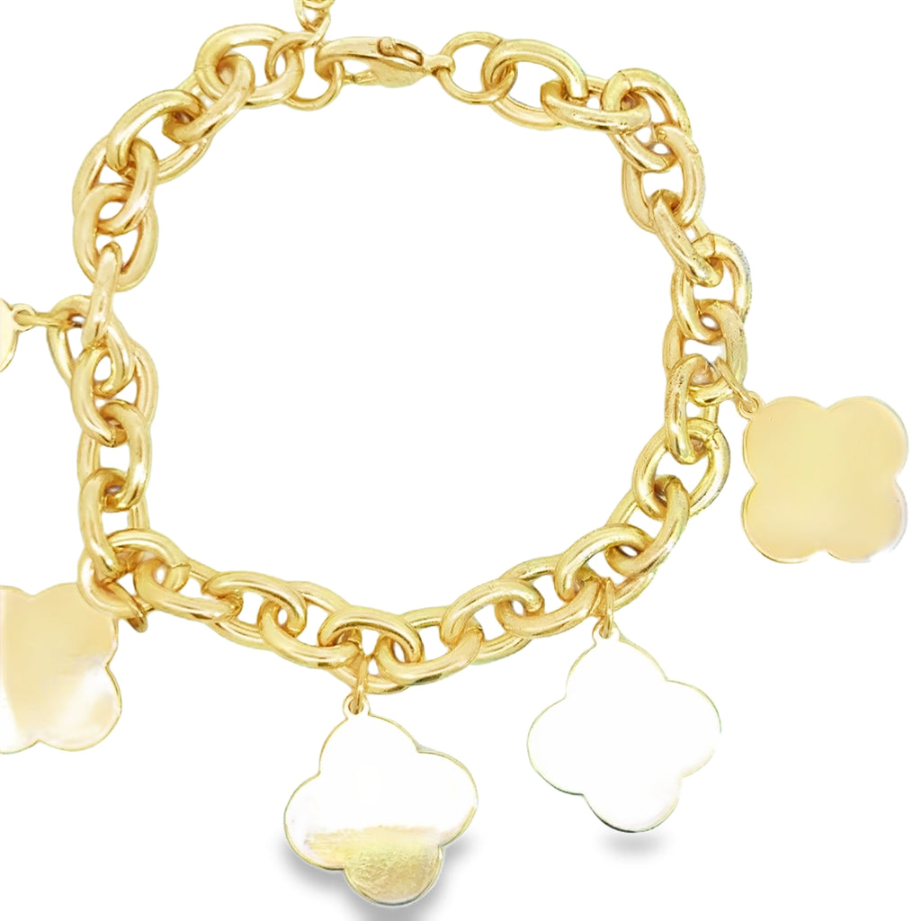 Yellow Gold Clover Charm Chain Bracelet
